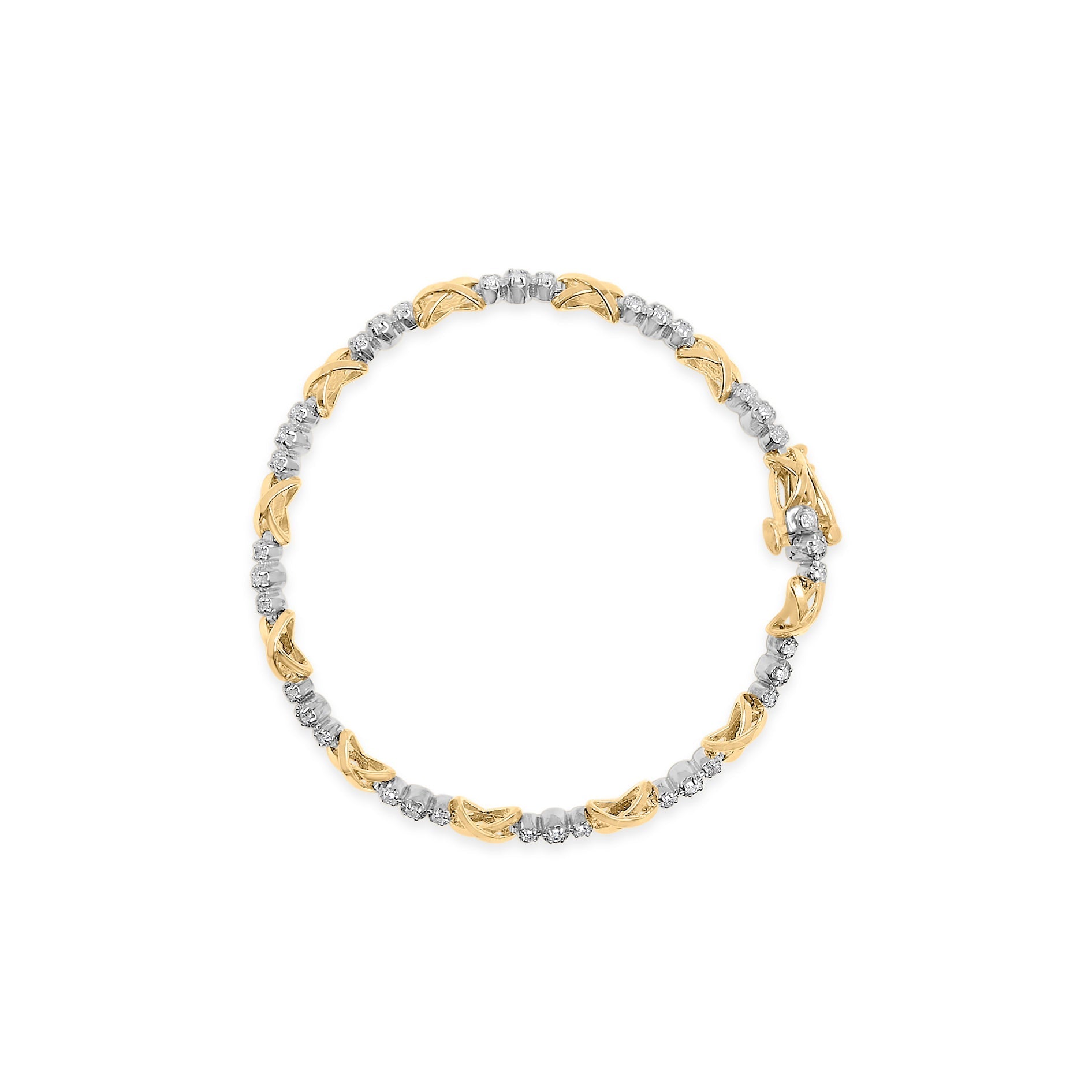 10K Two-Tone Gold 1/2 Cttw Diamond Alternating 3 Stone and X-Link 7" Bracelet (I-J Color, I2-I3 Clarity) Bids.com
