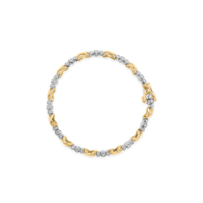 10K Two-Tone Gold 1/2 Cttw Diamond Alternating 3 Stone and X-Link 7" Bracelet (I-J Color, I2-I3 Clarity) Bids.com