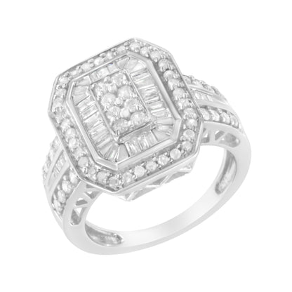 .925 Sterling Silver Round and Baguette Diamond Cathedral Ring (0.75 Cttw, H-I Color, I2-I3 Clarity) - Size 7 Bids.com