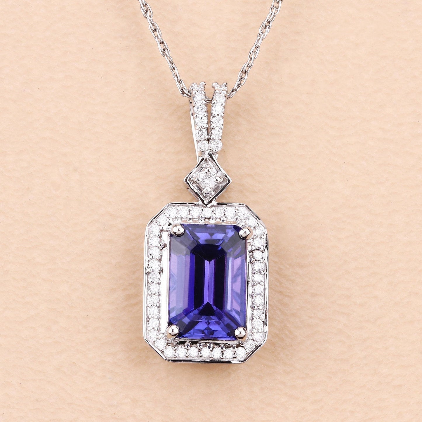 2.56 Carat Genuine Tanzanite and White Diamond 14K White Gold Pendant Bids.com