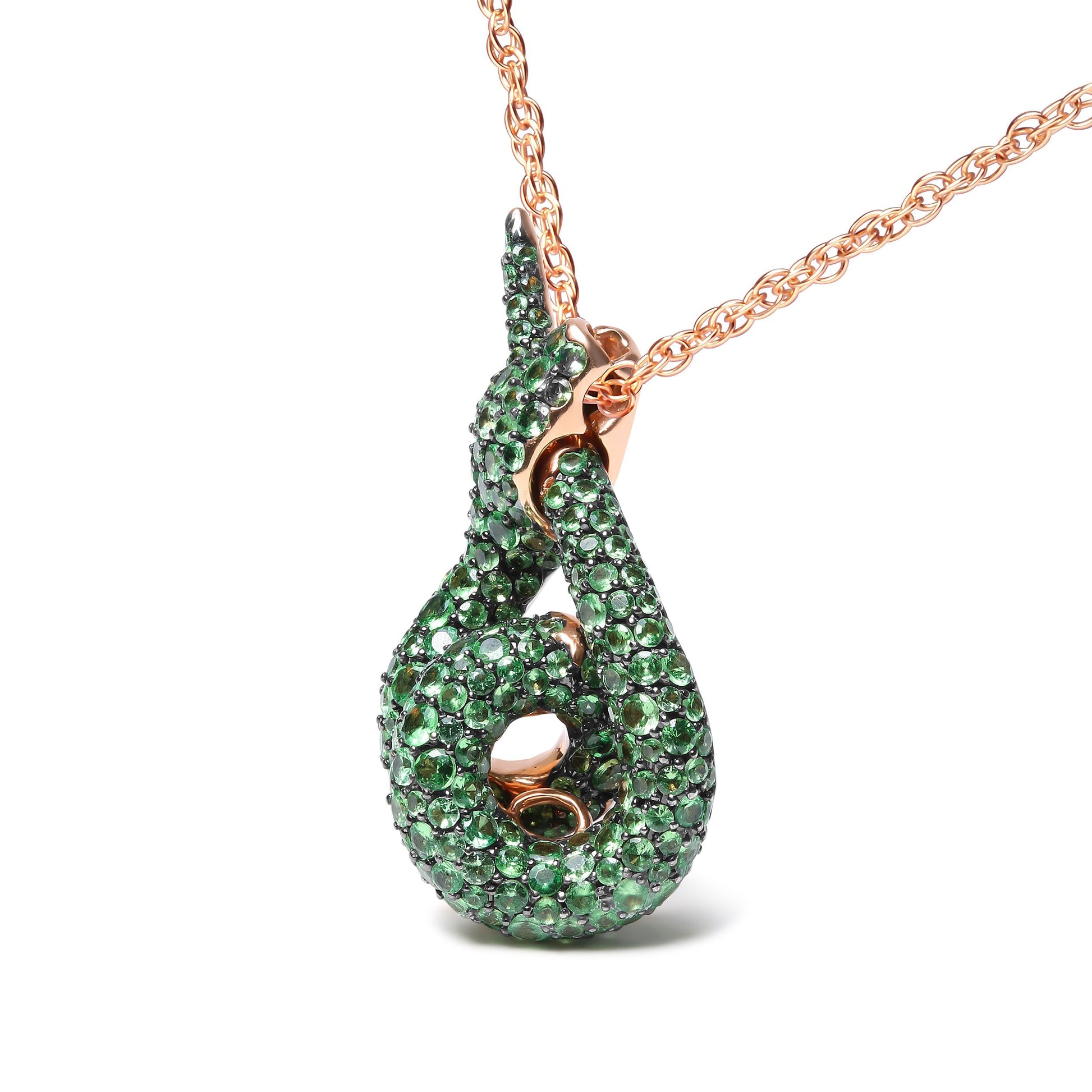 18K Rose Gold Round Green Tsavorite Gemstone Cluster Spiral Snake Design 18" Pendant Necklace (AAA+ Quality) Bids.com