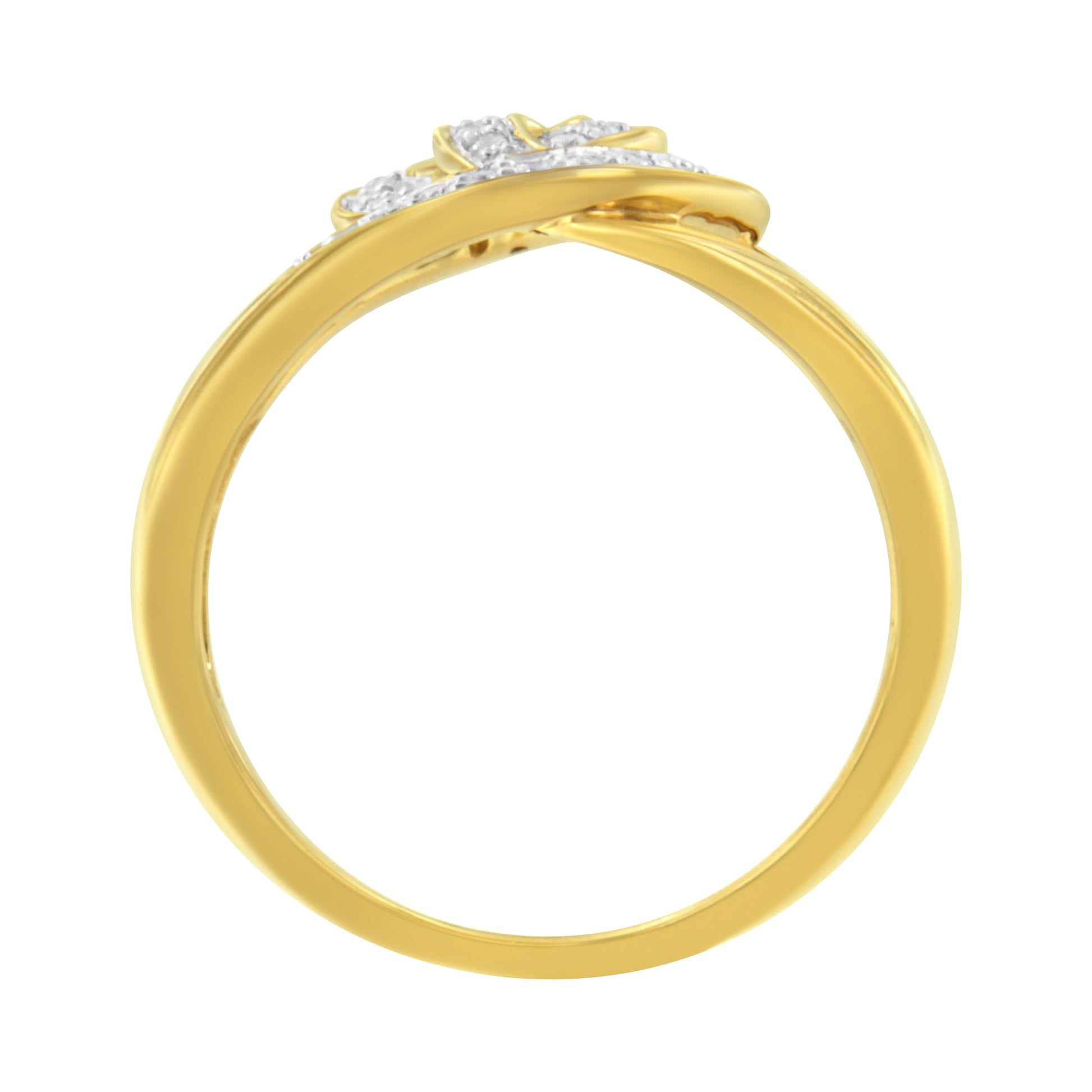 14K Yellow Gold Plated .925 Sterling Silver 1/4 Cttw Diamond Interlocking Loop Open Shank Bypass Ring (I-J Color, I1-I2 Clarity) - Size 7 Bids.com