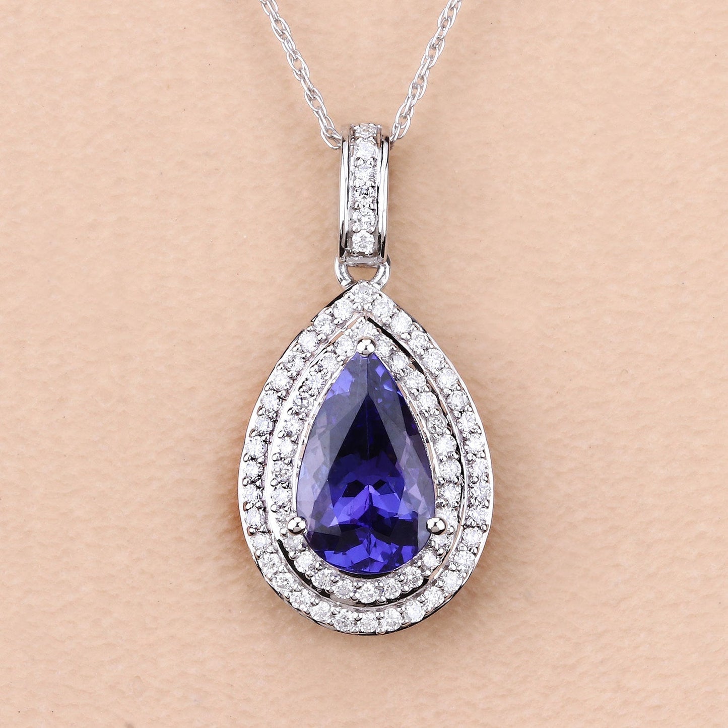 2.56 Carat Genuine Tanzanite and White Diamond 14K White Gold Pendant Bids.com