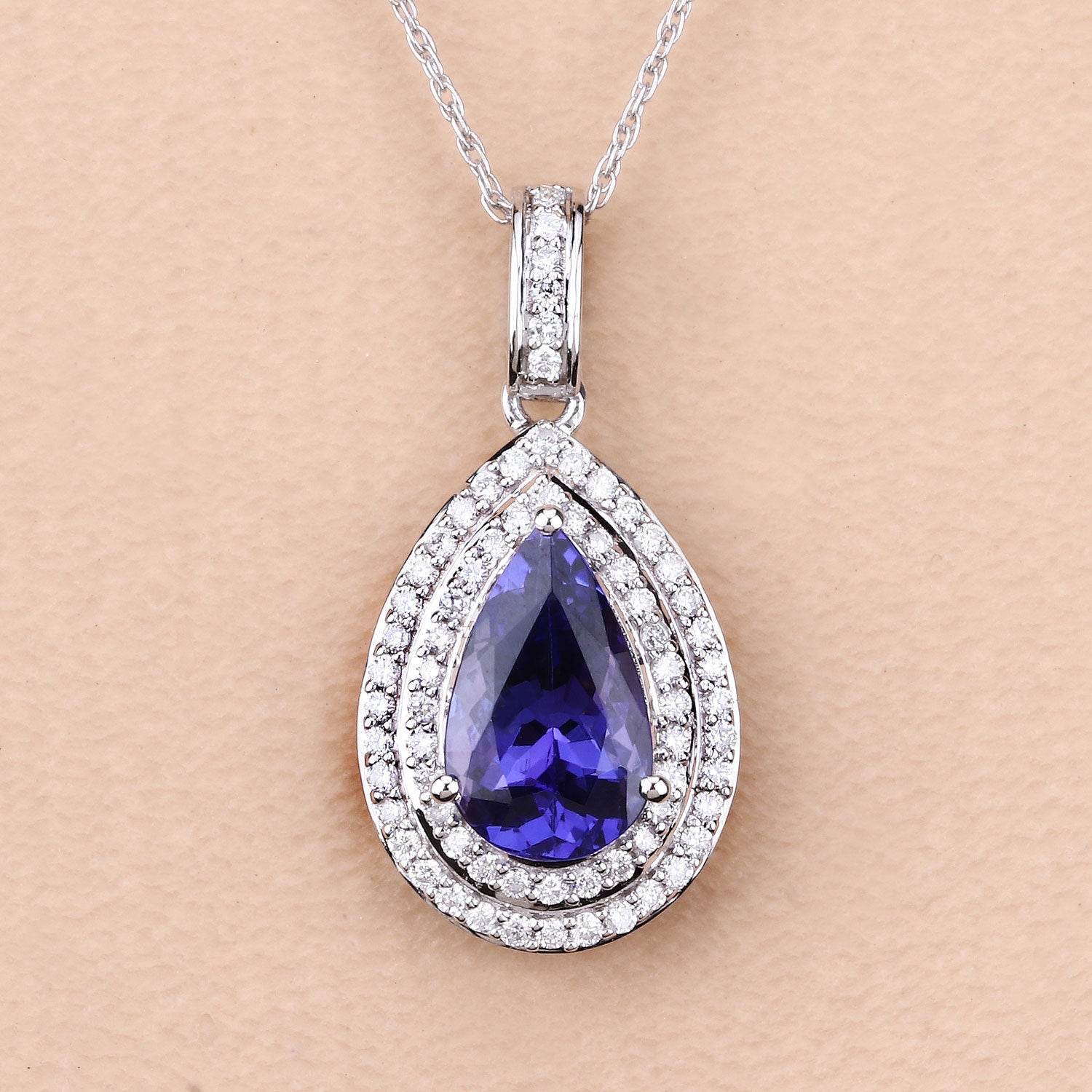 2.56 Carat Genuine Tanzanite and White Diamond 14K White Gold Pendant Bids.com