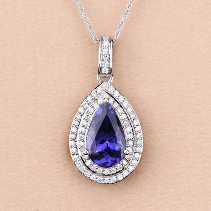2.56 Carat Genuine Tanzanite and White Diamond 14K White Gold Pendant Bids.com
