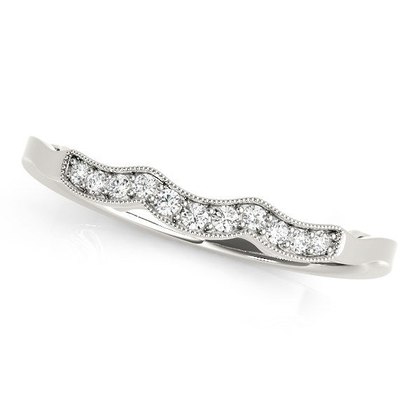 14k White Gold Wave Style Milgrained Diamond Wedding Ring (1/20 cttw) Bids.com