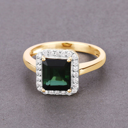 3.02 Carat Genuine Green Tourmaline and White Diamond 14K Yellow Gold Ring Bids.com