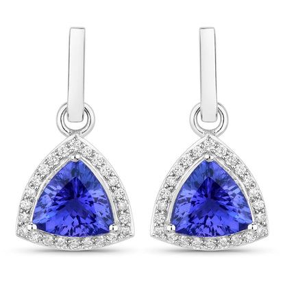 3.86 Carat Genuine Tanzanite and White Diamond 14K White Gold Earrings Bids.com