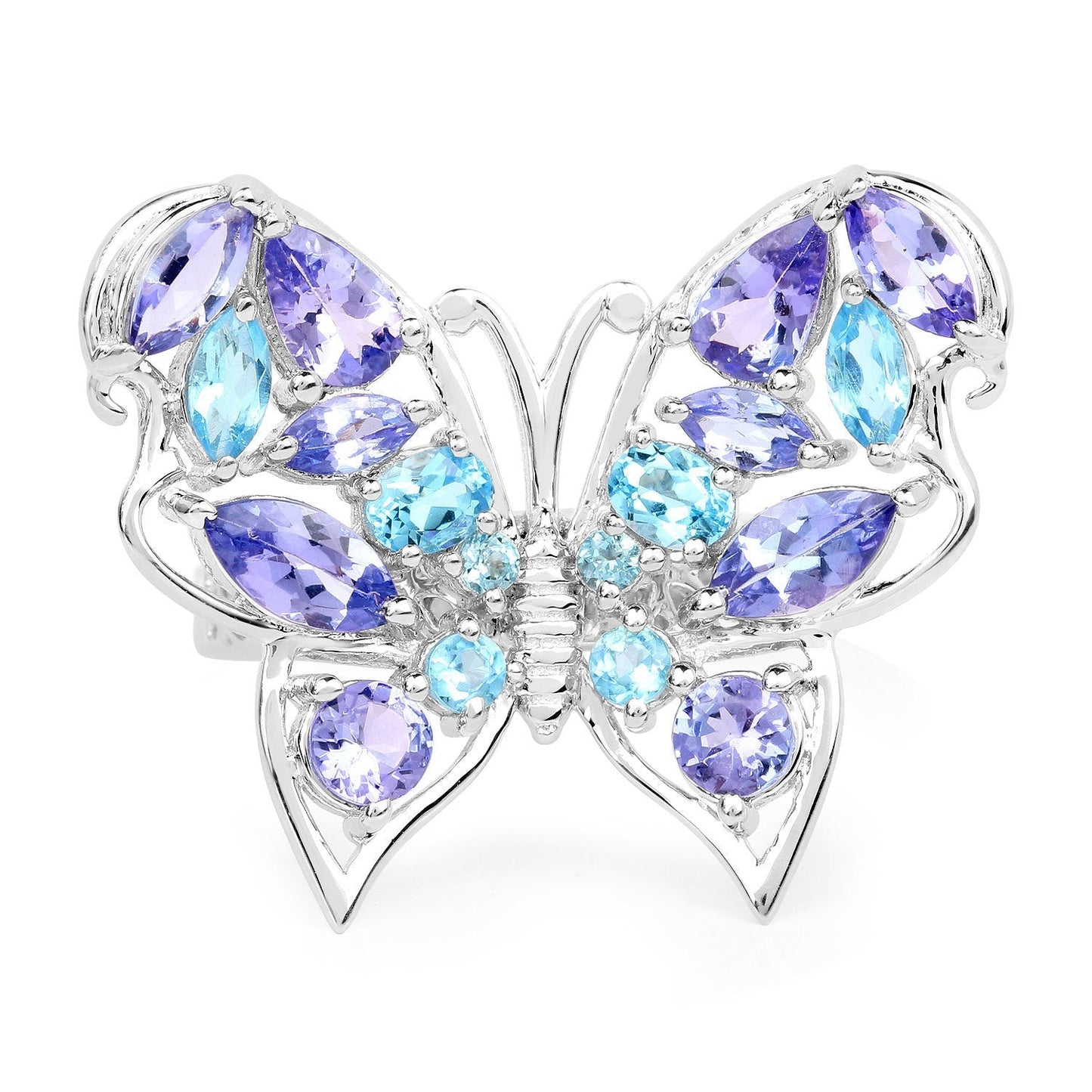 3.60 Carat Genuine Tanzanite and Swiss Blue Topaz .925 Sterling Silver Ring Bids.com