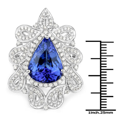 11.68 Carat Genuine Tanzanite and White Diamond 18K White Gold Ring Bids.com
