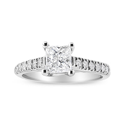 14K White Gold 1 1/5 Cttw 4-Prong Set Princess Diamond Classic Engagement Ring (I1-I2 Color, H-I Clarity) Ring Size 7 Bids.com