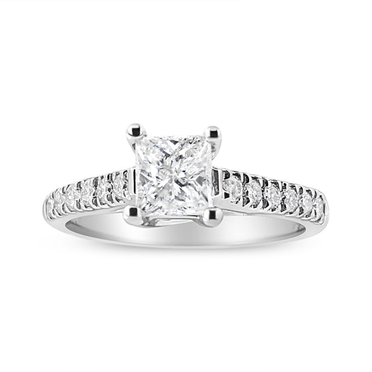 14K White Gold 1 1/5 Cttw 4-Prong Set Princess Diamond Classic Engagement Ring (I1-I2 Color, H-I Clarity) Ring Size 7 Bids.com