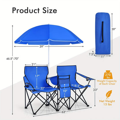 Folding Double Camping Chair with Umbrella (Blue) DailySale