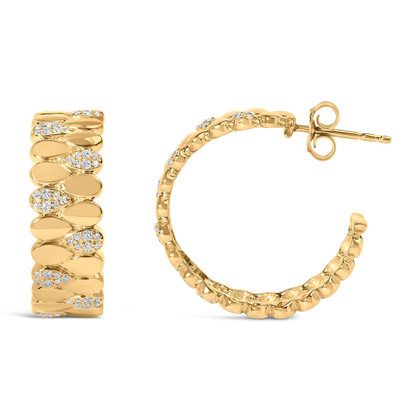 14K Yellow Gold Plated .925 Sterling Silver 3/8 Cttw Diamond Pave Pear Link J Hoop Earrings (H-I Color, I1-I2 Clarity) Bids.com