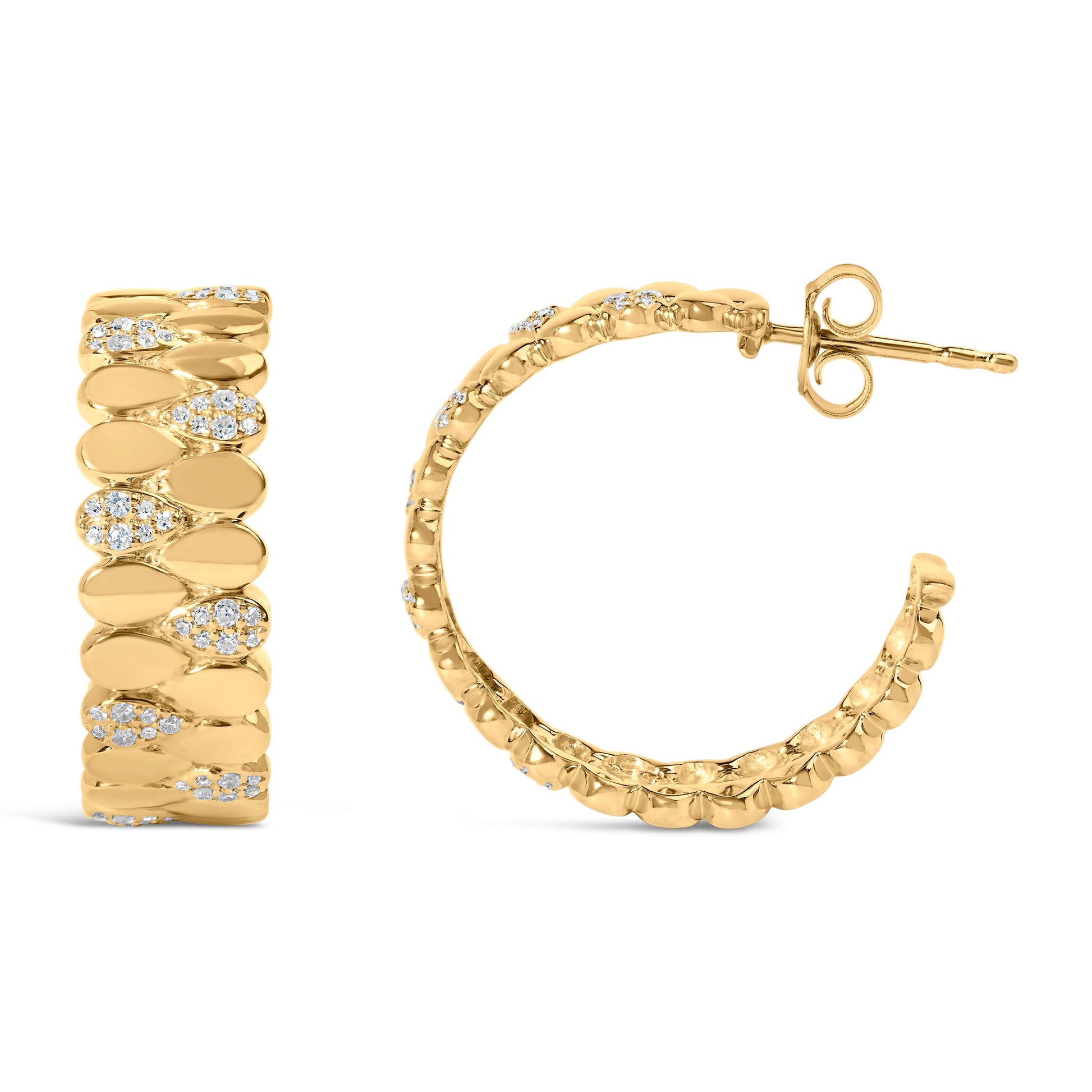 14K Yellow Gold Plated .925 Sterling Silver 3/8 Cttw Diamond Pave Pear Link J Hoop Earrings (H-I Color, I1-I2 Clarity) Bids.com