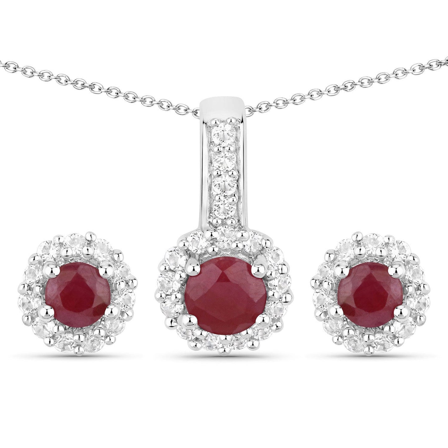 2.17 Carat Genuine Ruby and White Topaz .925 Sterling Silver Jewelry Set Bids.com