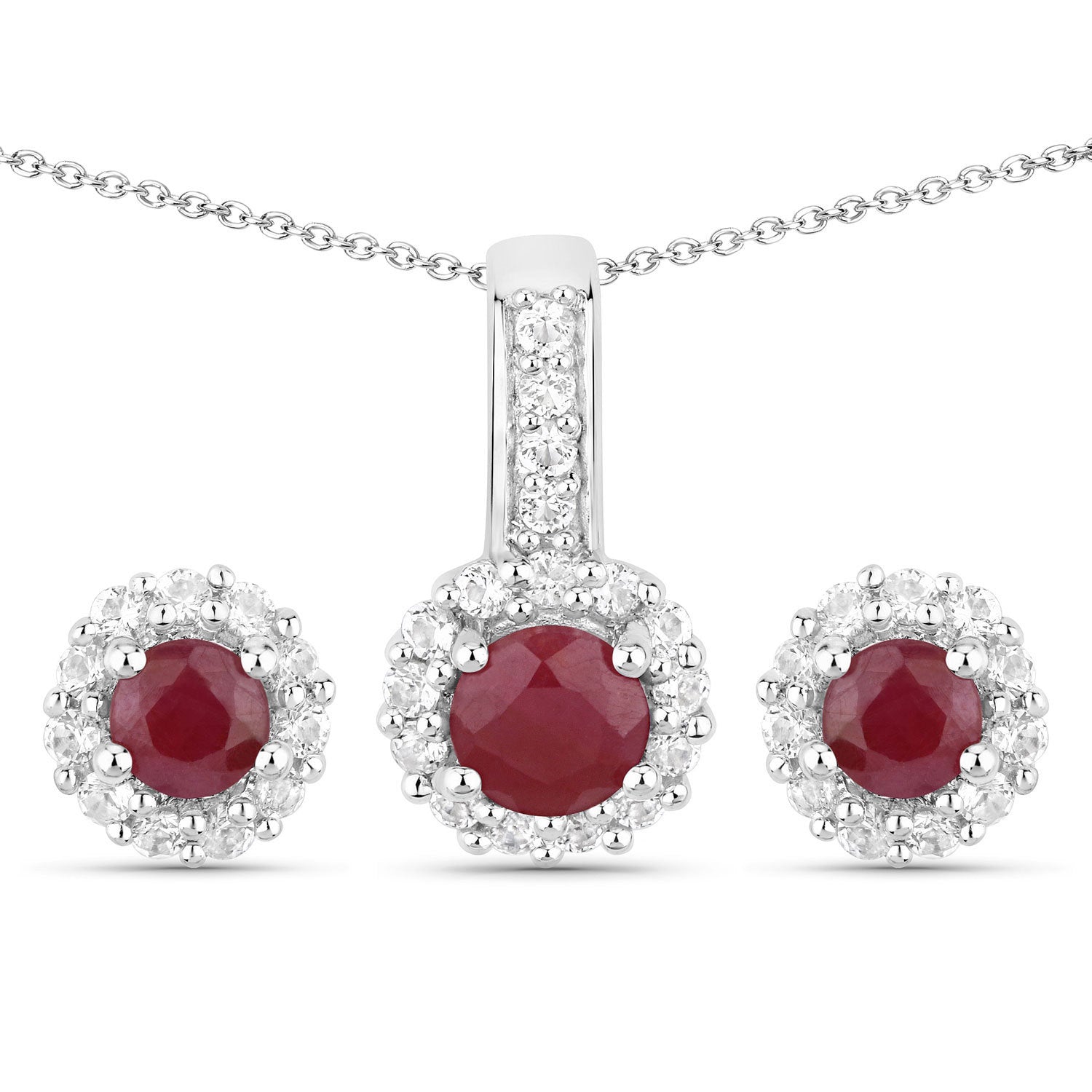 2.17 Carat Genuine Ruby and White Topaz .925 Sterling Silver Jewelry Set Bids.com