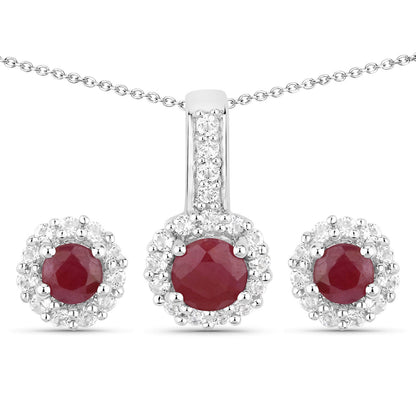 2.17 Carat Genuine Ruby and White Topaz .925 Sterling Silver Jewelry Set Bids.com