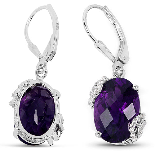 10.18 Carat Genuine Amethyst and White Topaz .925 Sterling Silver Earrings Bids.com