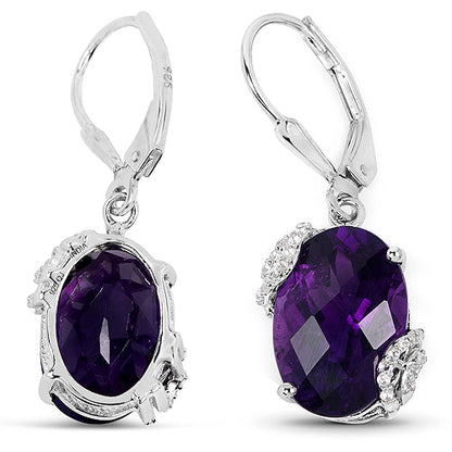 10.18 Carat Genuine Amethyst and White Topaz .925 Sterling Silver Earrings Bids.com