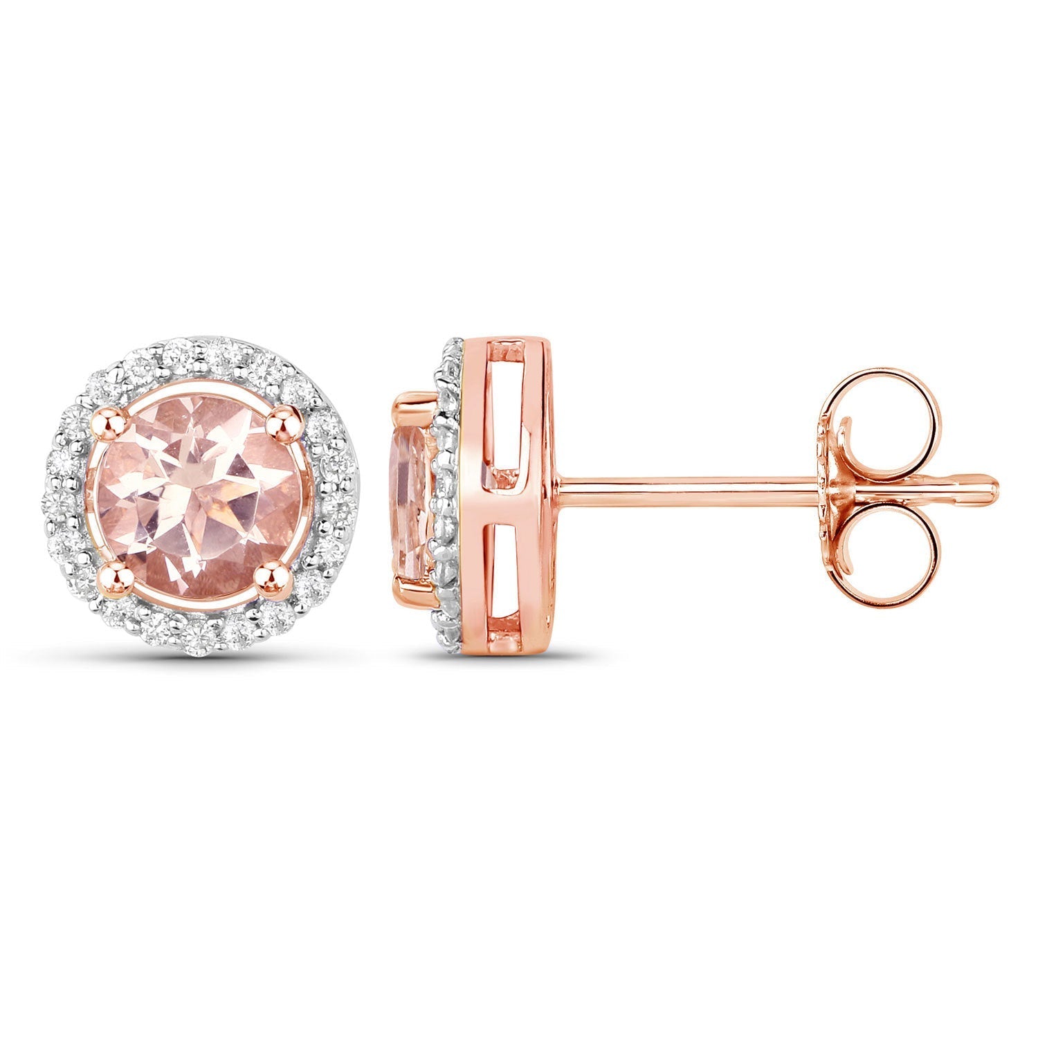 0.93 Carat Genuine Morganite and White Diamond 14K Rose Gold Earrings Bids.com