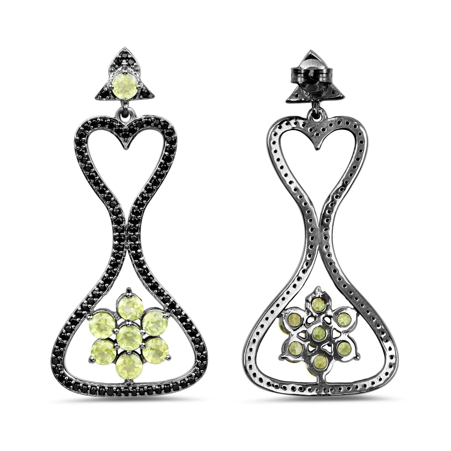 6.93 Carat Genuine Peridot and Black Spinel .925 Sterling Silver Earrings Bids.com