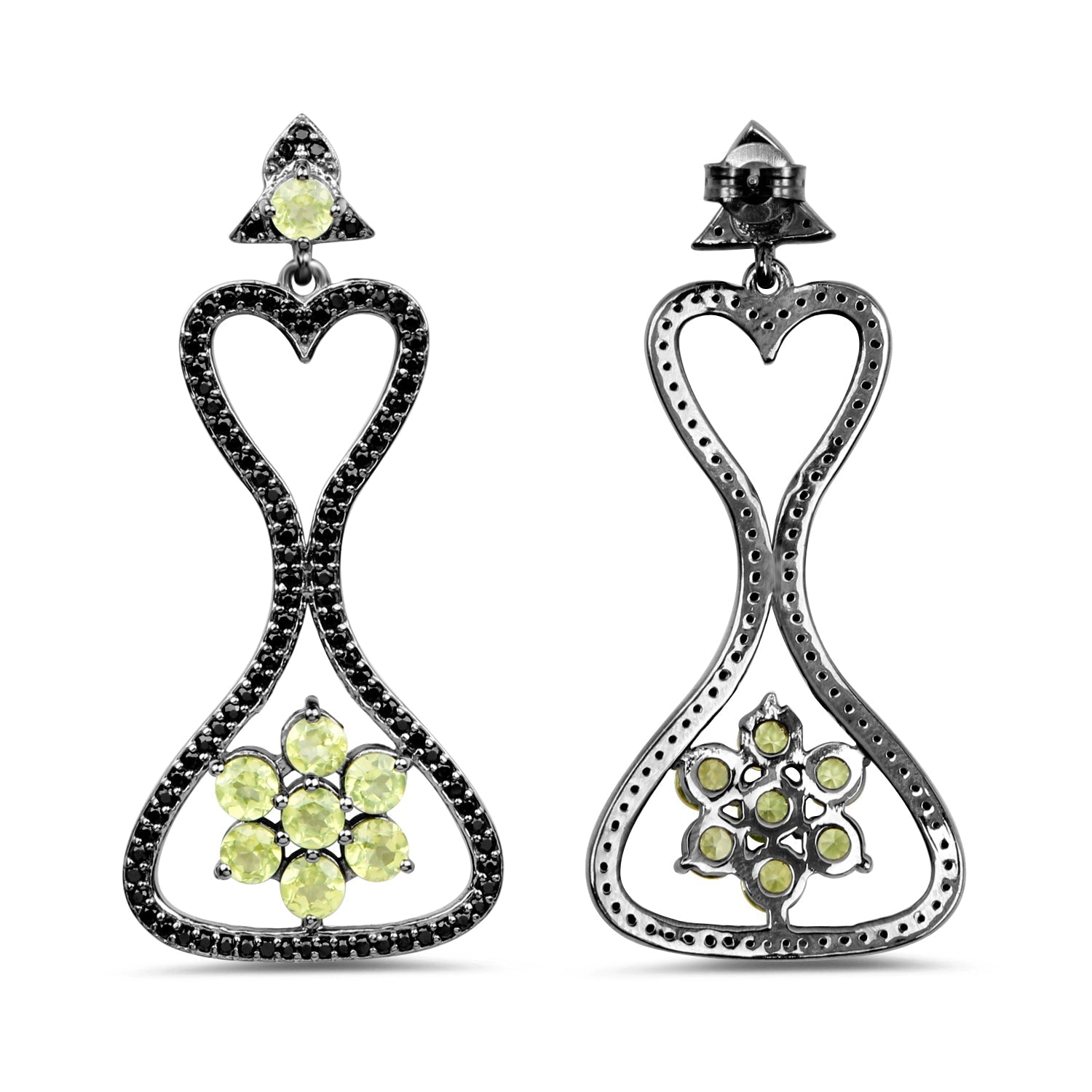 6.93 Carat Genuine Peridot and Black Spinel .925 Sterling Silver Earrings Bids.com