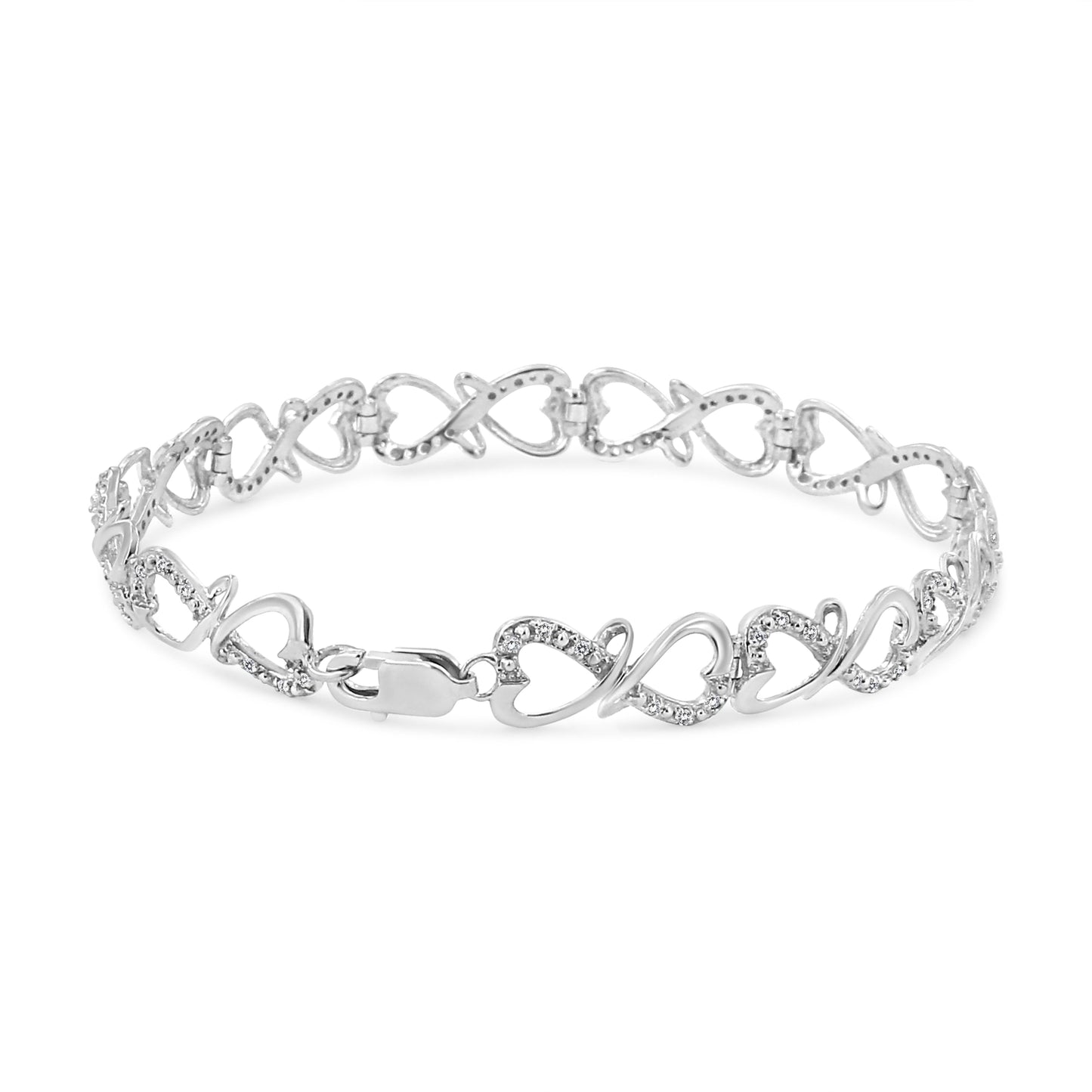 .925 Sterling Silver 1/3 Cttw Round-Cut Diamond Double Heart Infinity Link 7.25" Bracelet (H-I Color, I3 Clarity) Bids.com