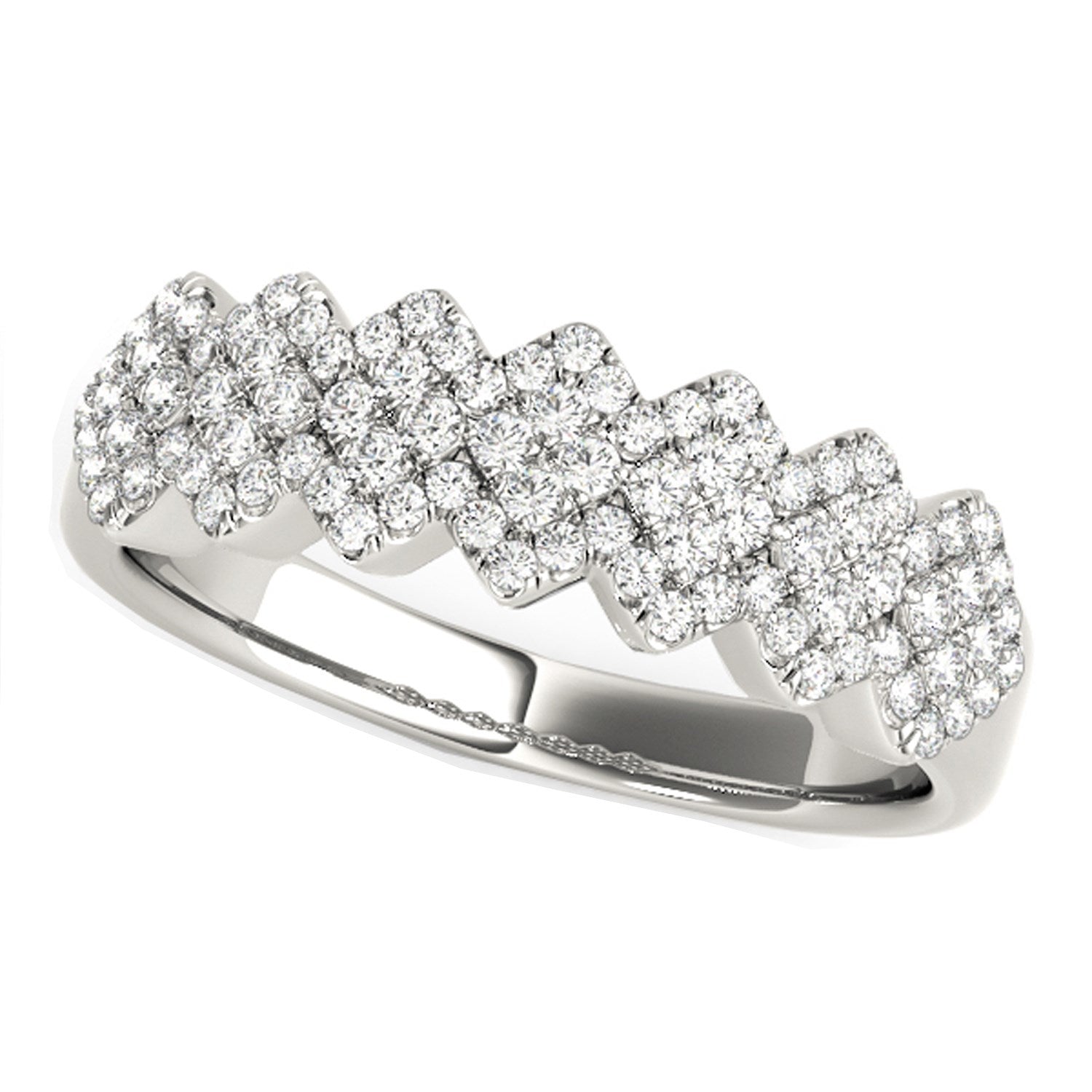 Diamond Studded Wide Multi-Diagonal Pattern Ring in 14k White Gold (5/8 cttw) Bids.com