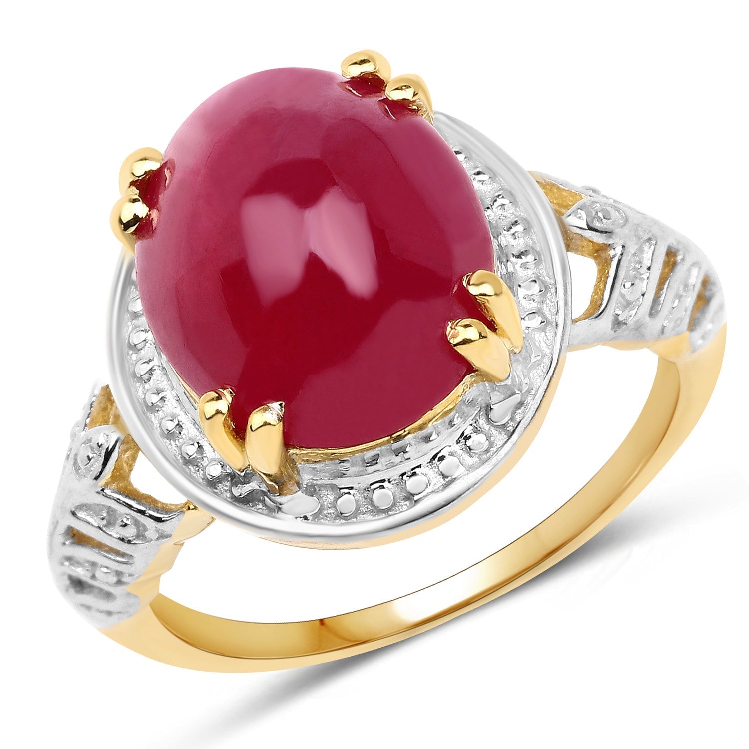 14K Yellow Gold Plated 4.46 Carat Genuine Glass Filled Ruby .925 Sterling Silver Ring Bids.com