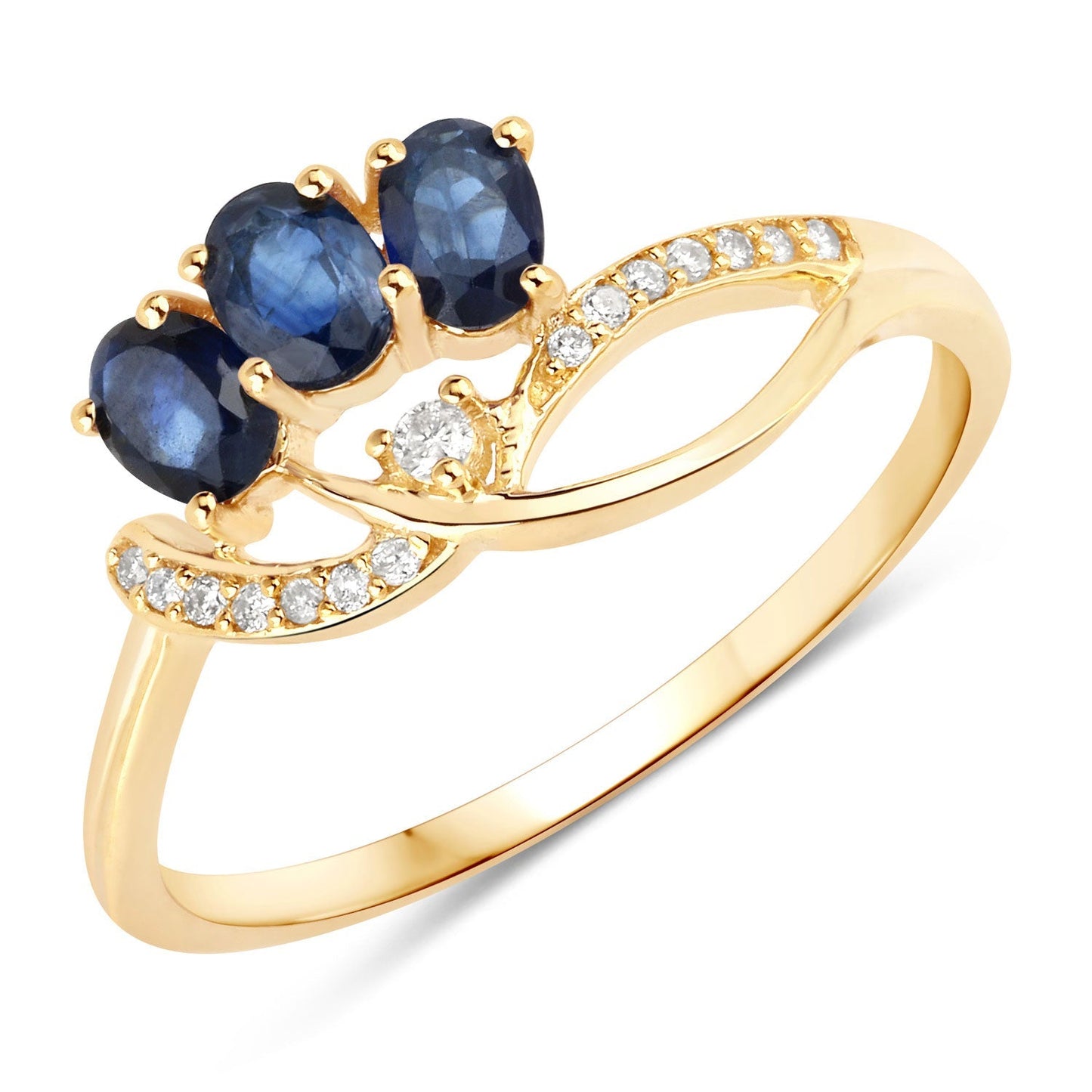 0.65 Carat Genuine Blue Sapphire and White Diamond 14K Yellow Gold Ring Bids.com