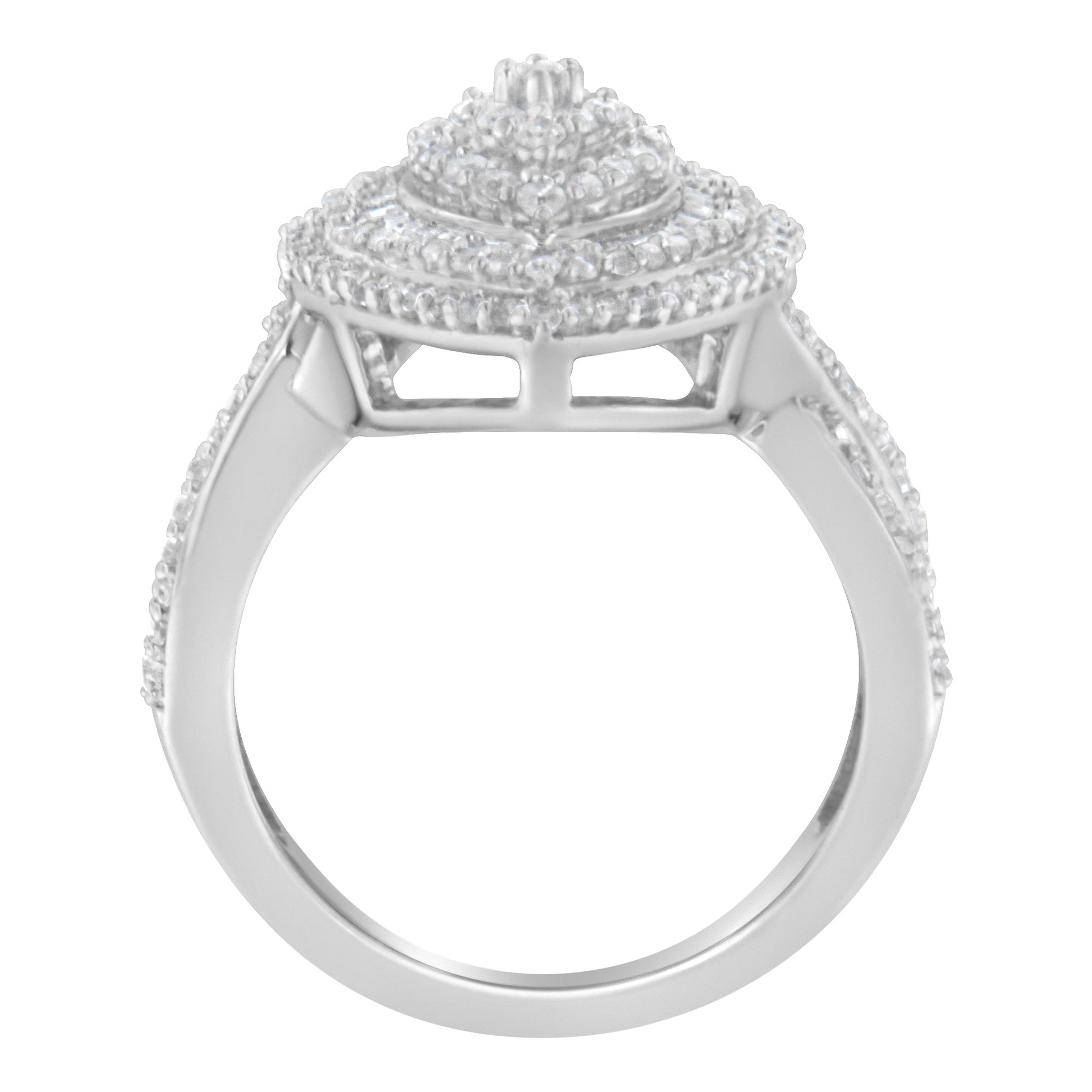 .925 Sterling Silver 1.0 Cttw Round & Baguette-Cut Diamond Marquise-Shaped Cluster Triple Stepped Halo Cocktail Fashion Ring (I-J Color, I2-I3 Clarity) - Size 7 Bids.com