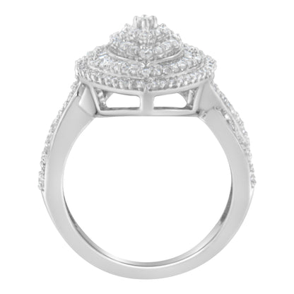 .925 Sterling Silver 1.0 Cttw Round & Baguette-Cut Diamond Marquise-Shaped Cluster Triple Stepped Halo Cocktail Fashion Ring (I-J Color, I2-I3 Clarity) - Size 7 Bids.com