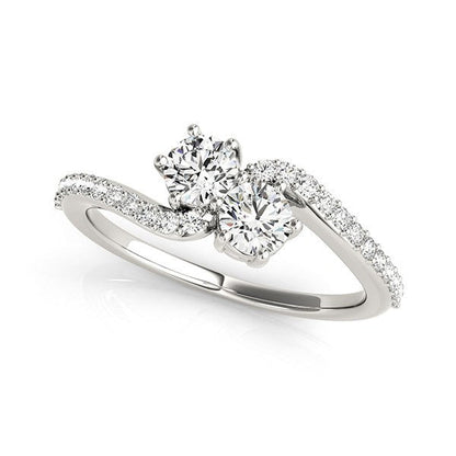 Curved Band Two Stone Diamond Ring in 14k White Gold (3/4 cttw) Bids.com