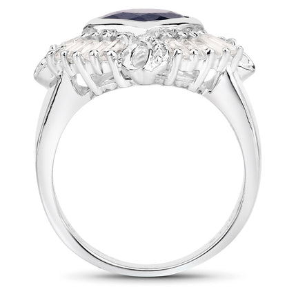 3.06 Carat Glass Filled Sapphire and White Topaz .925 Sterling Silver Ring Bids.com