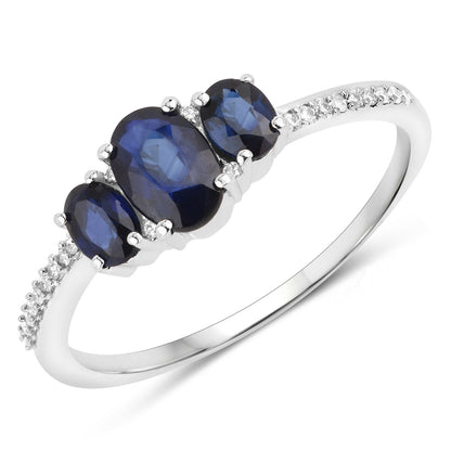 0.98 Carat Genuine Blue Sapphire and White Diamond 14K White Gold Ring Bids.com