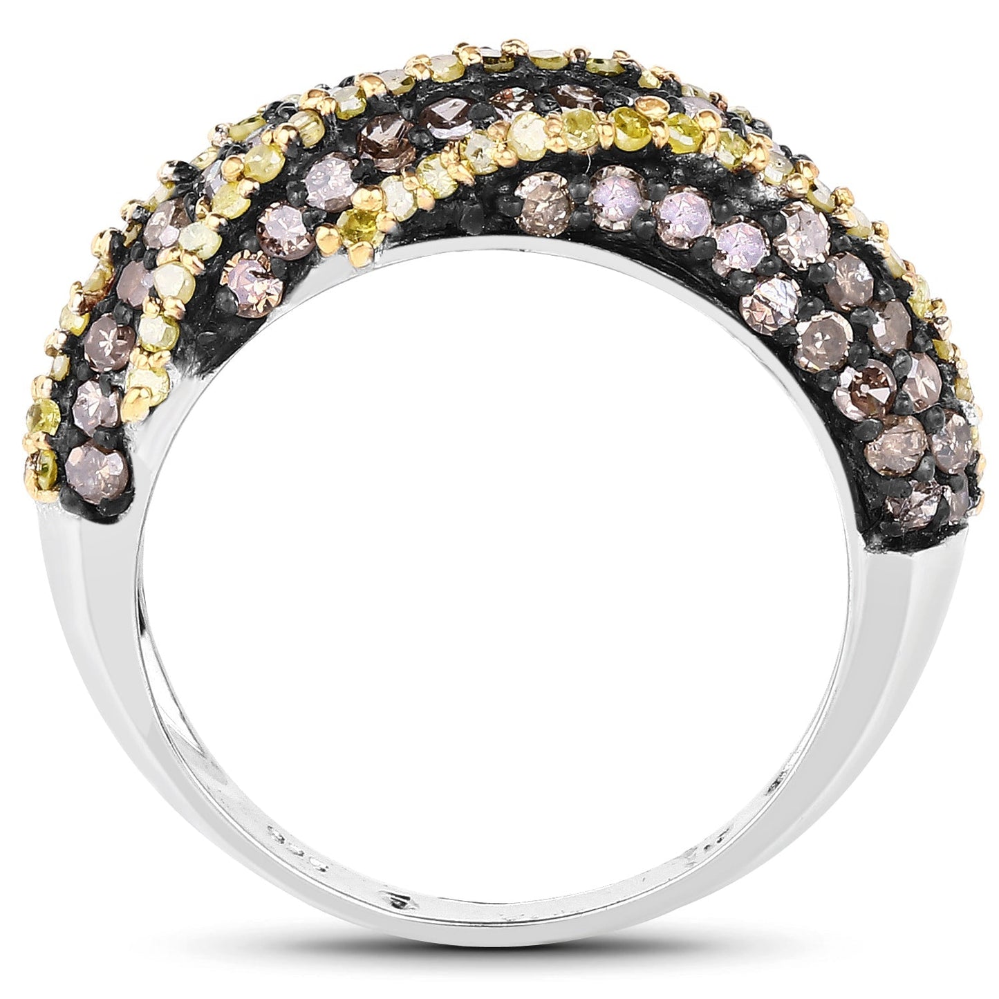1.25 Carat Genuine Champagne Diamond and Yellow Diamond .925 Sterling Silver Ring Bids.com