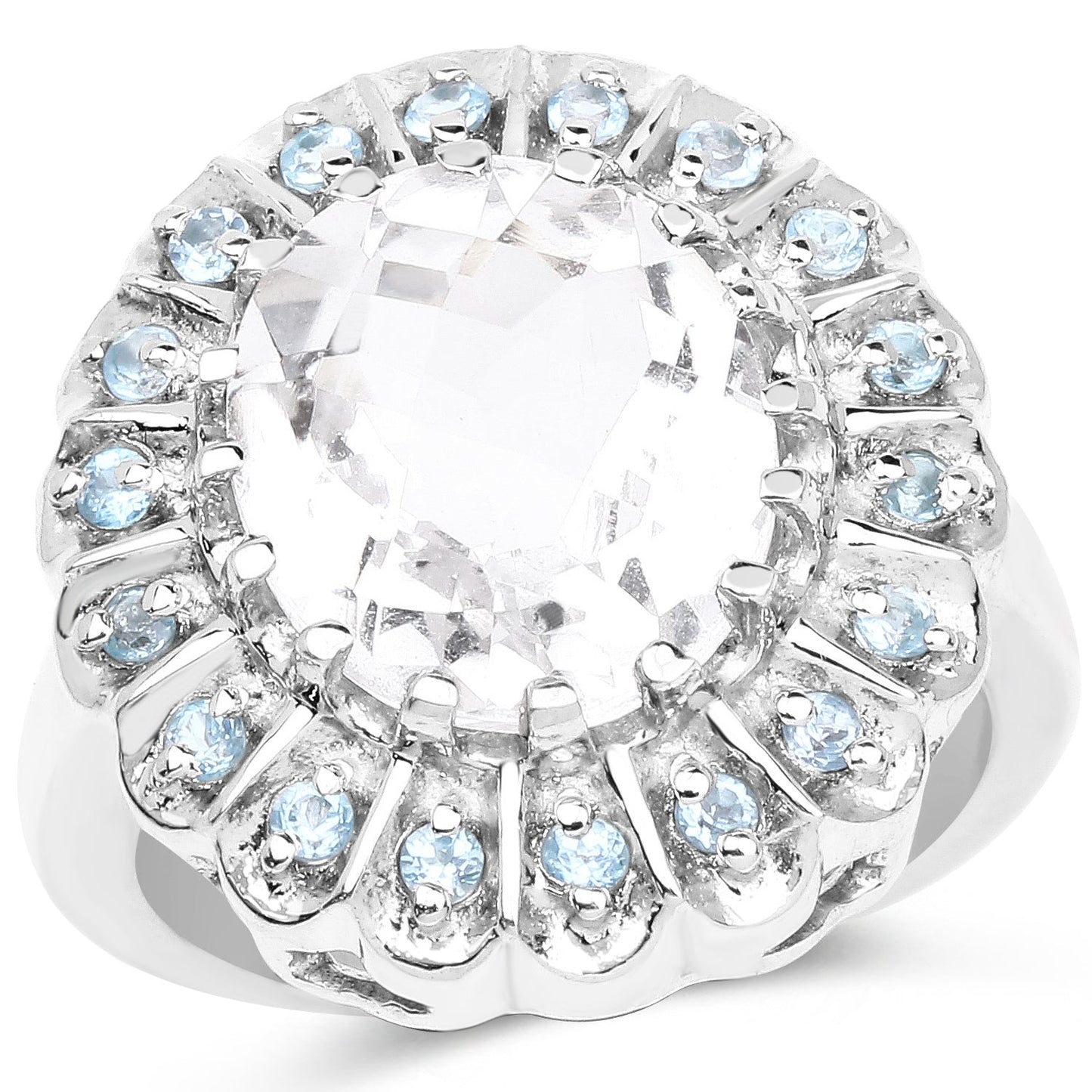 5.90 Carat Genuine Crystal Quartz and Swiss Blue Topaz .925 Sterling Silver Ring Bids.com