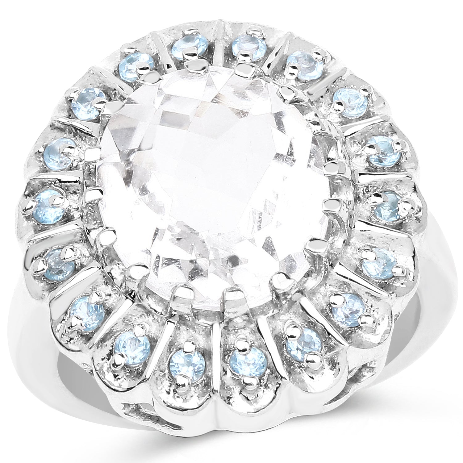 5.90 Carat Genuine Crystal Quartz and Swiss Blue Topaz .925 Sterling Silver Ring Bids.com