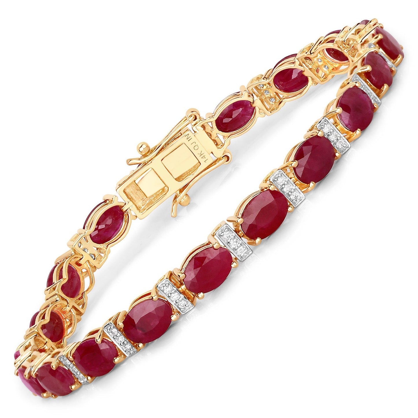 16.52 Carat Genuine Ruby and White Diamond 14K Yellow Gold Bracelet Bids.com