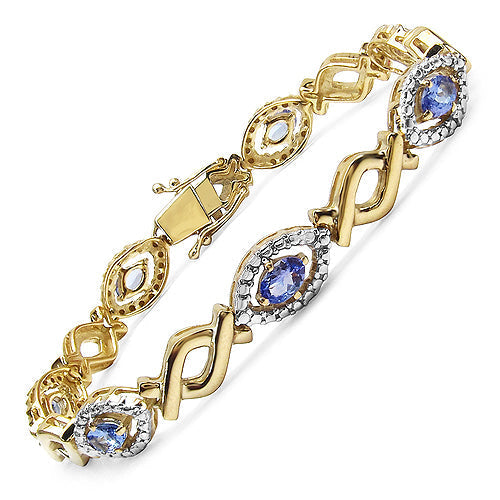 14K Yellow Gold Plated 3.08 Carat Genuine Tanzanite .925 Sterling Silver Bracelet Bids.com