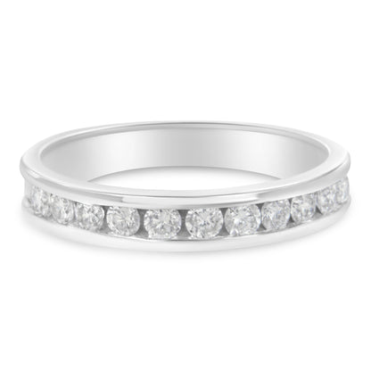 IGI Certified 1/2 Cttw Round Brilliant Cut Diamond 18K White Gold Channel Set Eternity Style Wedding Band Ring (H-I Color, I1-I2 Clarity) - Size 7 Bids.com