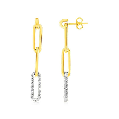 14k Yellow Gold Paperclip Chain Dangle Earrings with Diamonds Bids.com