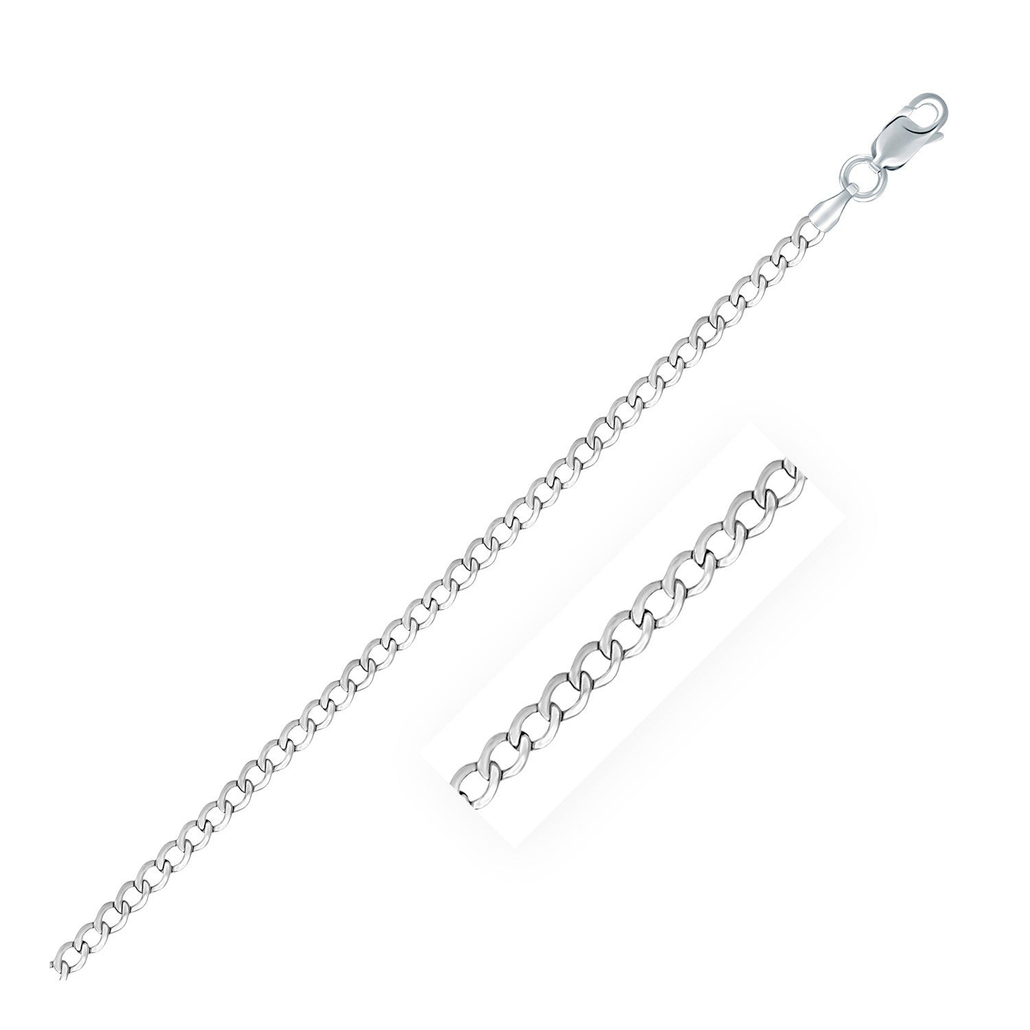 Rhodium Plated 3.0mm Sterling Silver Curb Style Chain Bids.com
