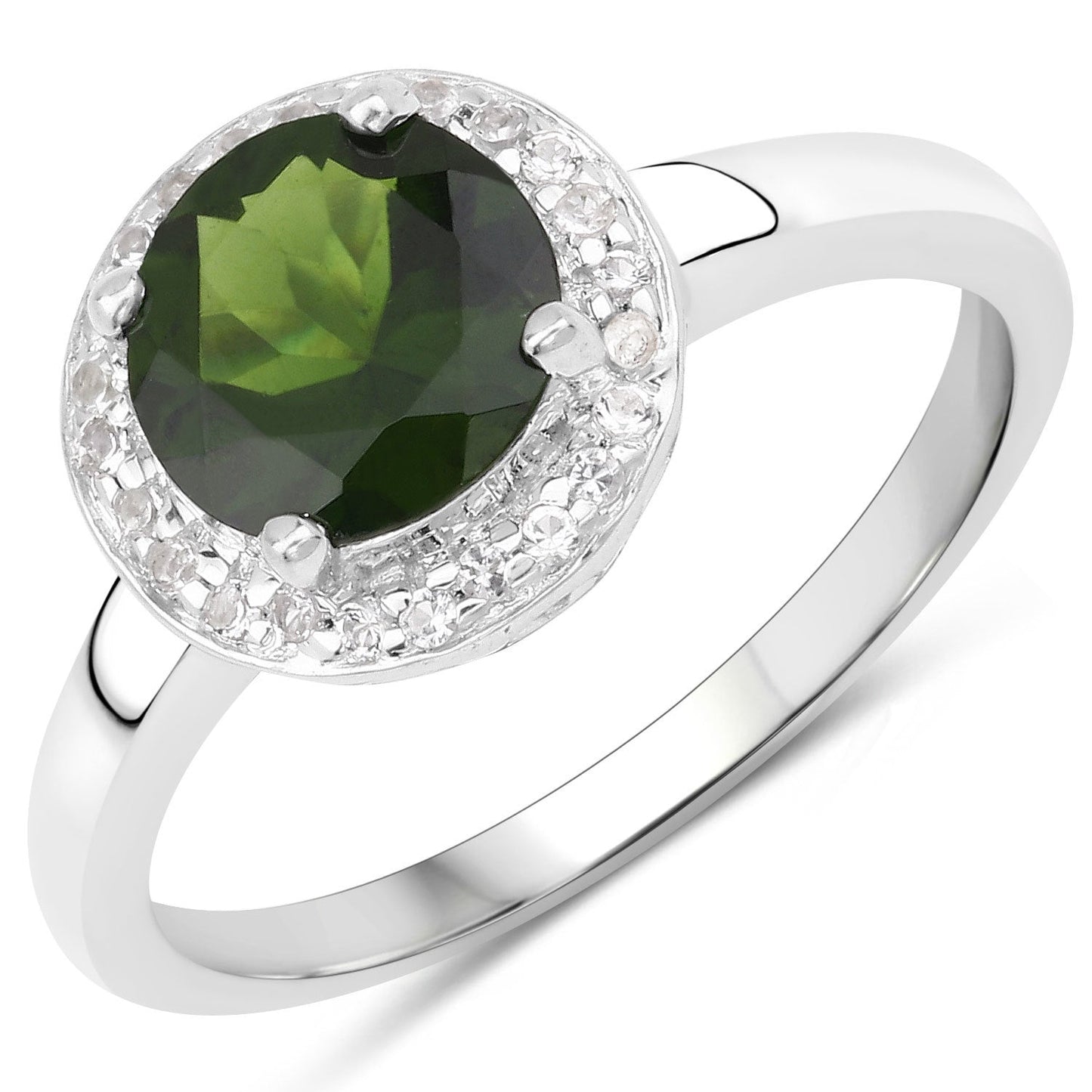 1.90 Carat Genuine Chrome Diopside and White Topaz .925 Sterling Silver Ring Bids.com