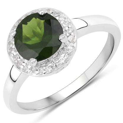 1.90 Carat Genuine Chrome Diopside and White Topaz .925 Sterling Silver Ring Bids.com