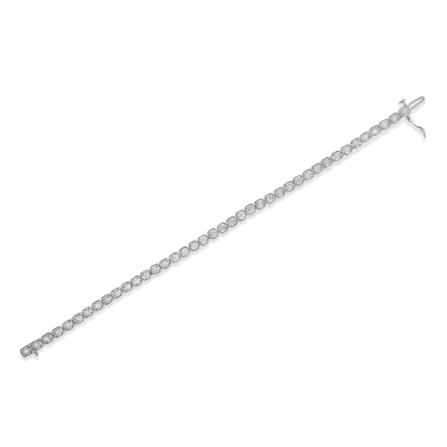 .925 Sterling Silver 1.0 Cttw Diamond Miracle-Set Square Milgrain 7" Link Tennis Bracelet (I-J Color, I3 Clarity) Bids.com