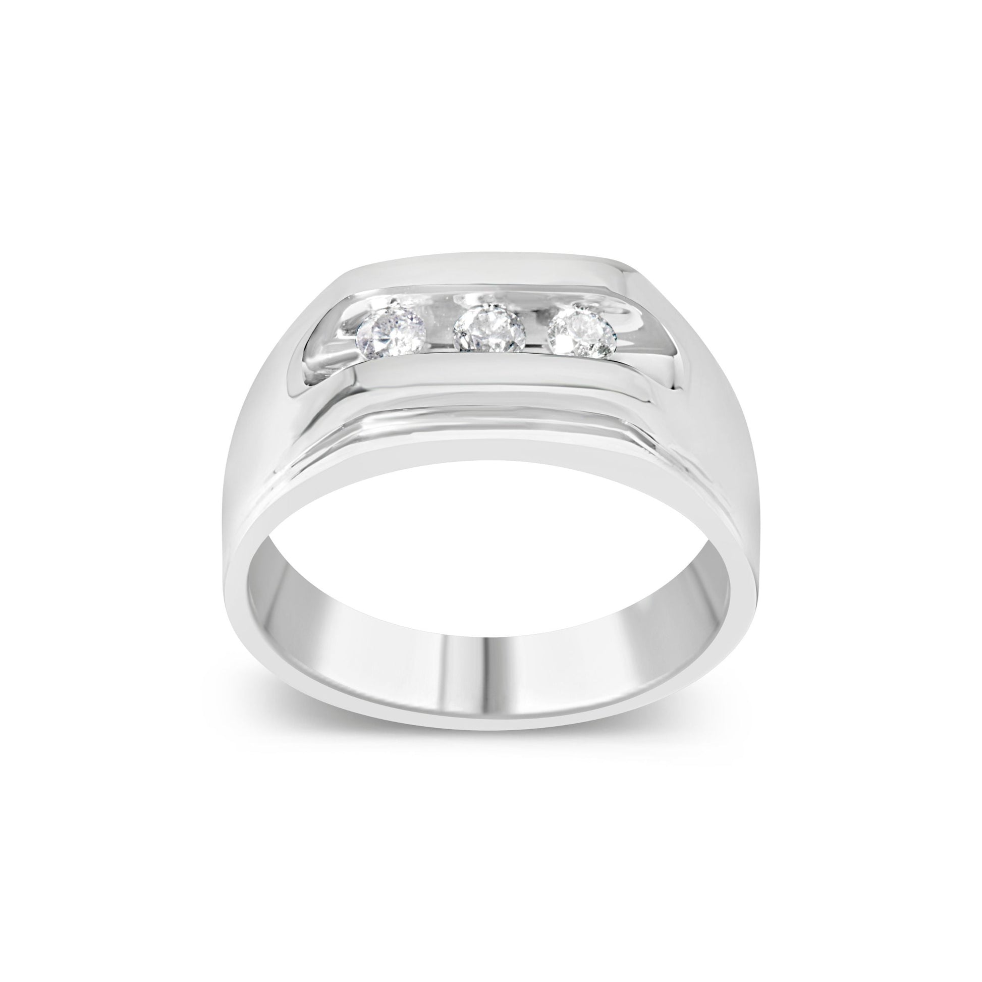 Men's .925 Sterling Silver 1/3 Cttw Diamond Channel Set 3 Stone Ring Band (I-J Color, I3 Clarity) - Ring Size 10 Bids.com