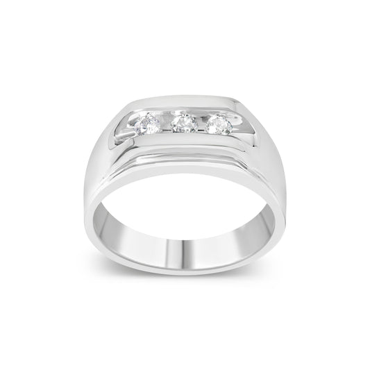 Men's .925 Sterling Silver 1/3 Cttw Diamond Channel Set 3 Stone Ring Band (I-J Color, I3 Clarity) - Ring Size 10 Bids.com