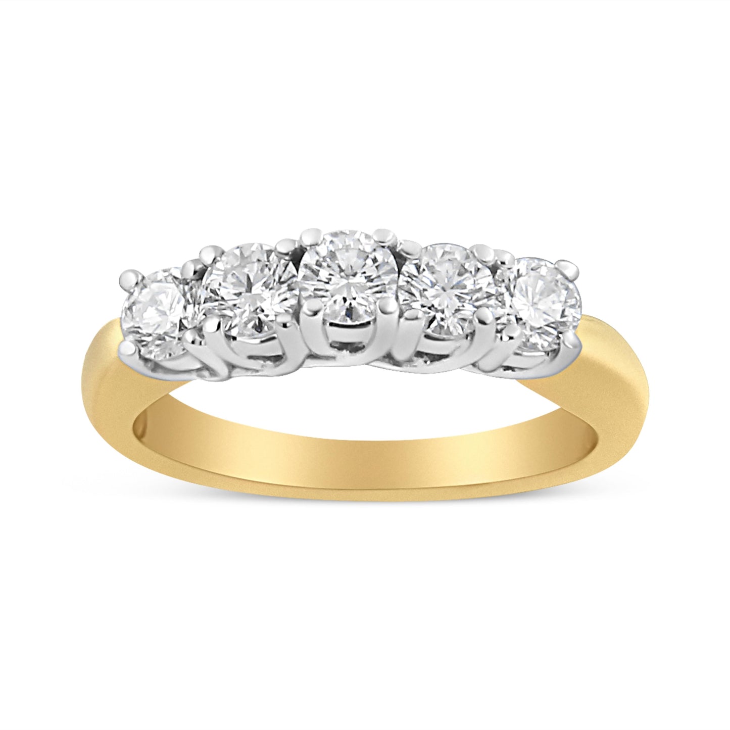 18K Yellow Gold 1.0 Cttw 4 Prong Set Round Cut Diamond Step up 5 Stone Ring Band (F-G Color, SI1-SI2 Clarity) - Size 6 Bids.com